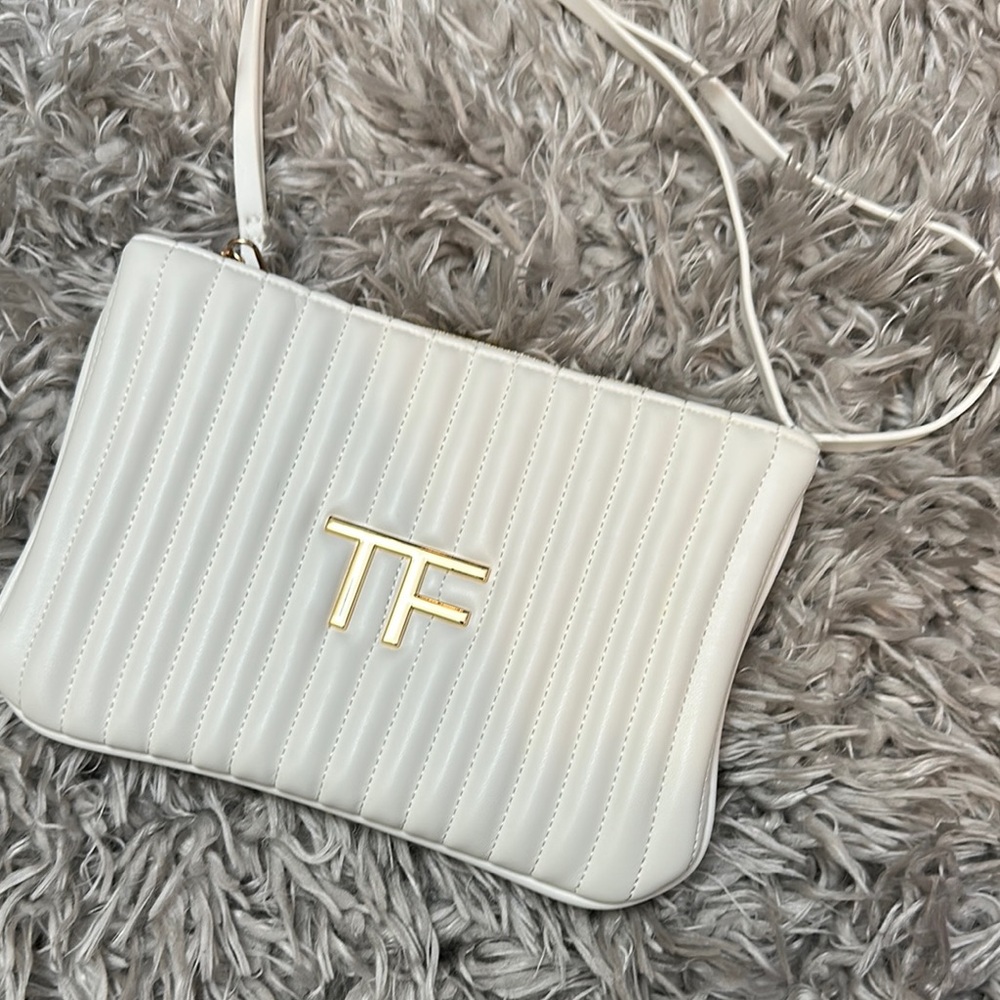 Tom Ford Elegant White Quilted wristlet pouch